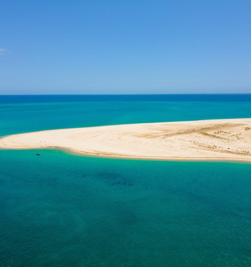 Sandbank in Culatra island in Ria Formosa natural park Algarve Portugal.